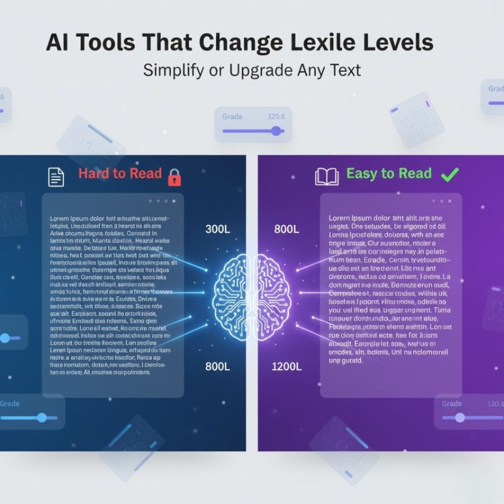 AI tools transforming text by adjusting Lexile reading levels for different age groups.