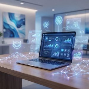 SmartAI Tool Hub About Us featured image showing a modern workspace with AI tools, dashboards, and technology elements